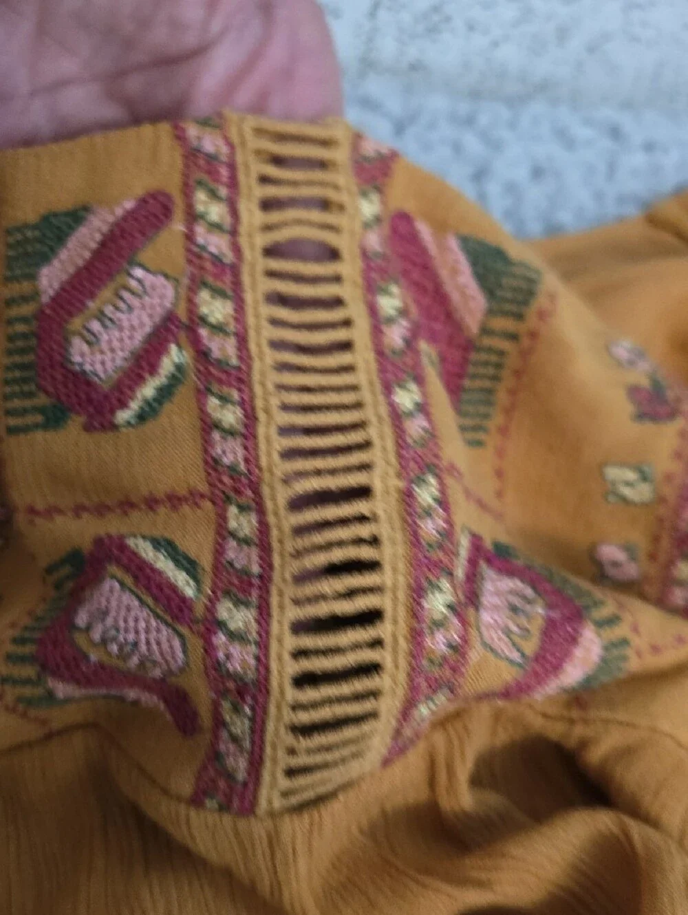 Free People Mustard Embroidered Mini Dress